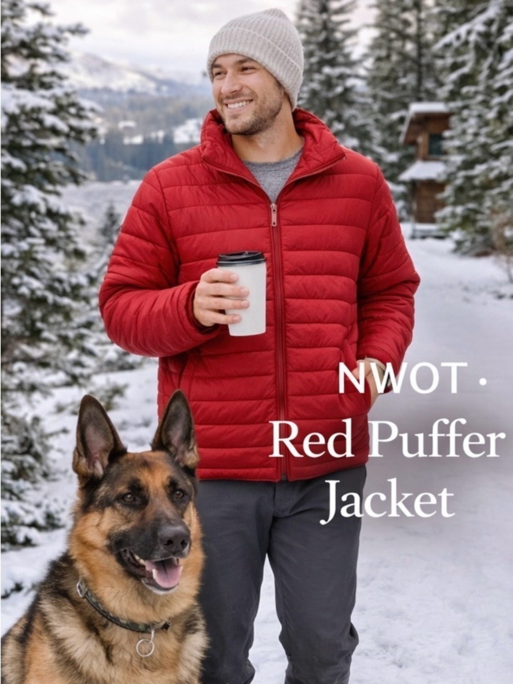 Goodfellow Red Puffer Jacket Lightweight Zip Front Men’s Large NWOT